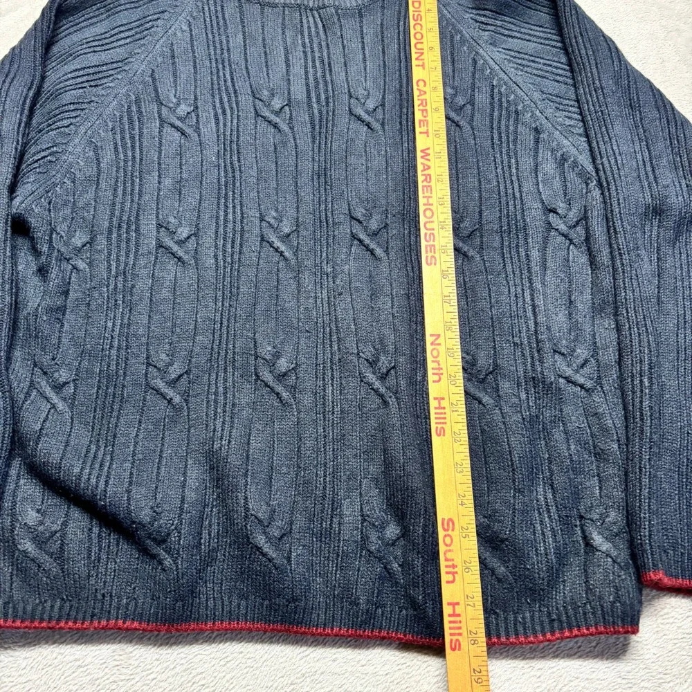 Vintage Woods & Gray Sweater Mens Large Cable Knit Navy Blue Burgundy Trim